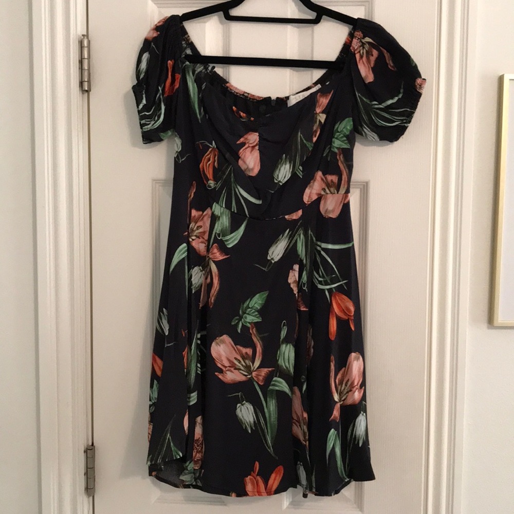 Floral off the shoulder dress.